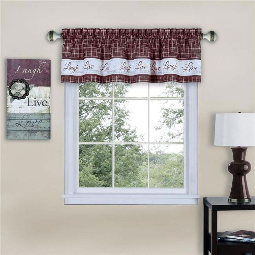 58 x 14 in. Live, Love, Laugh Window Curtain Valance, Burgundy